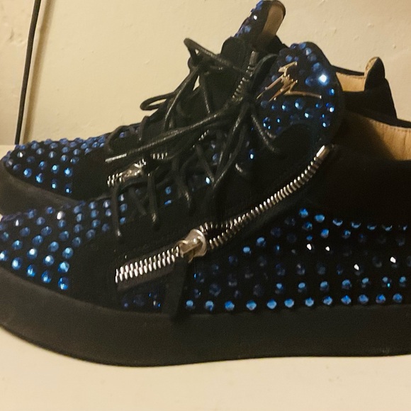 Black Sneakers with Padded Collar and Sparkling Blue Crystals - Picture 2 of 7